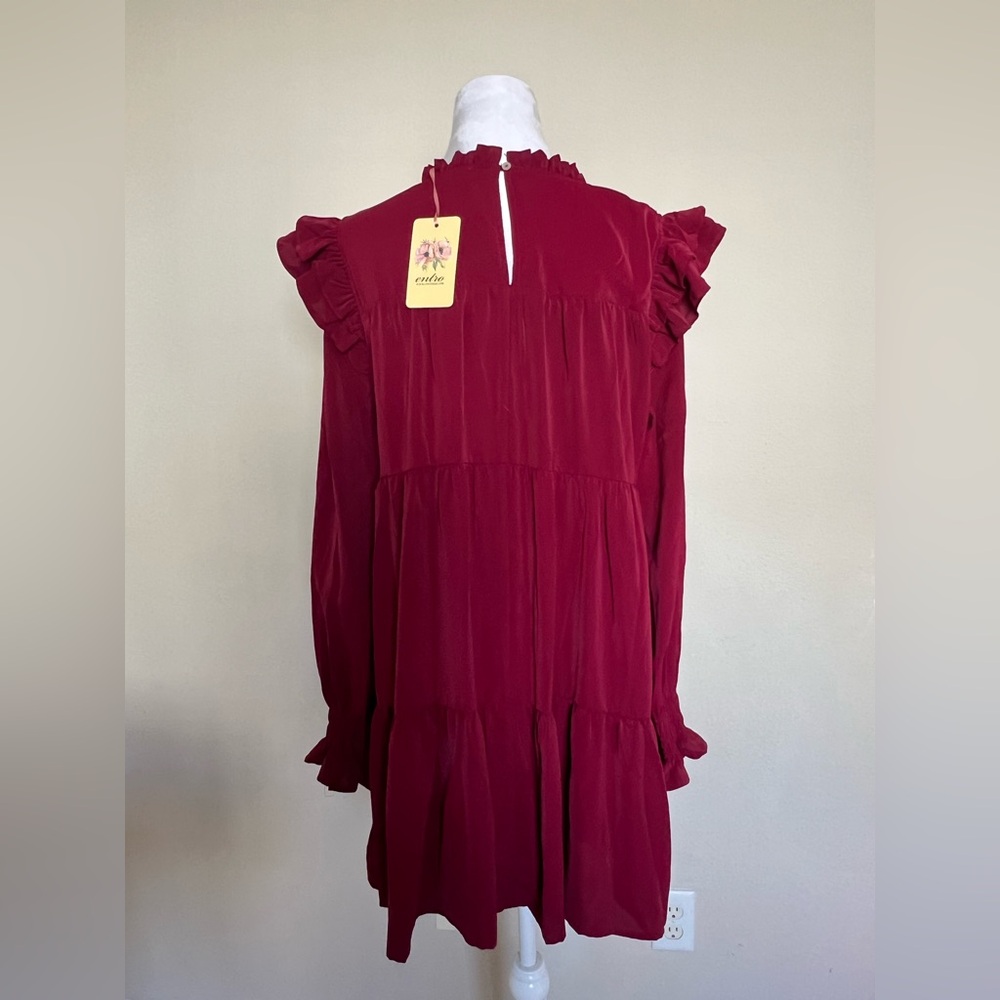 Entro Raspberry Red Ruffled Yoke Dress NWT - Picture 5 of 7